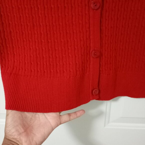 Jeanne Pierre Cardigan Sweater Red Ribbed Knit Button-Front Women XL 100% Cotton - Picture 4 of 8